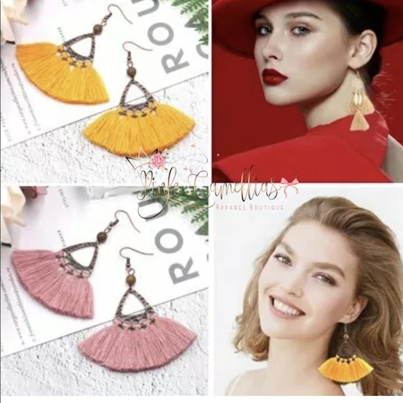 🌸BOHO Pink Tassel Fringe Earrings - Picture 4 of 8